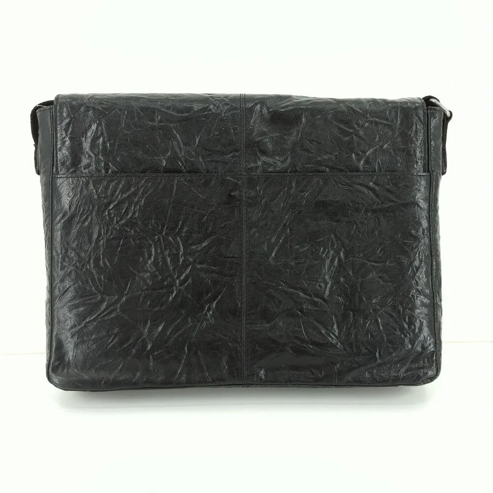FRYE Black Crinkle Leather Large Crossbody Messenger Bag School DB0525 NEW